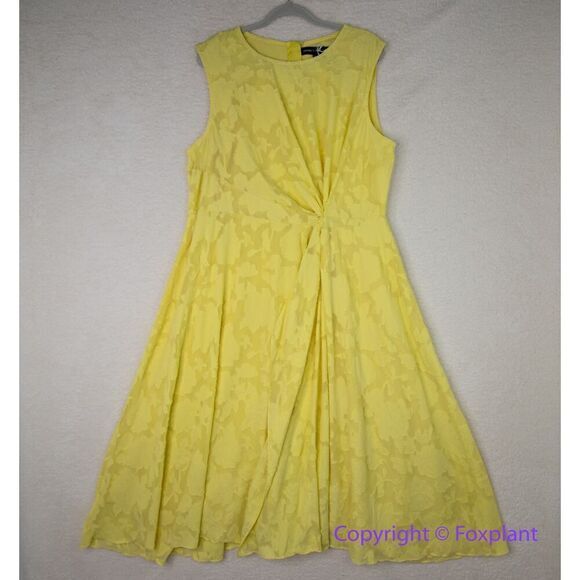 Jason Wu x Eloquii Pleated Detail Midi Dress yellow‎ floral, size 20 - Picture 2 of 16